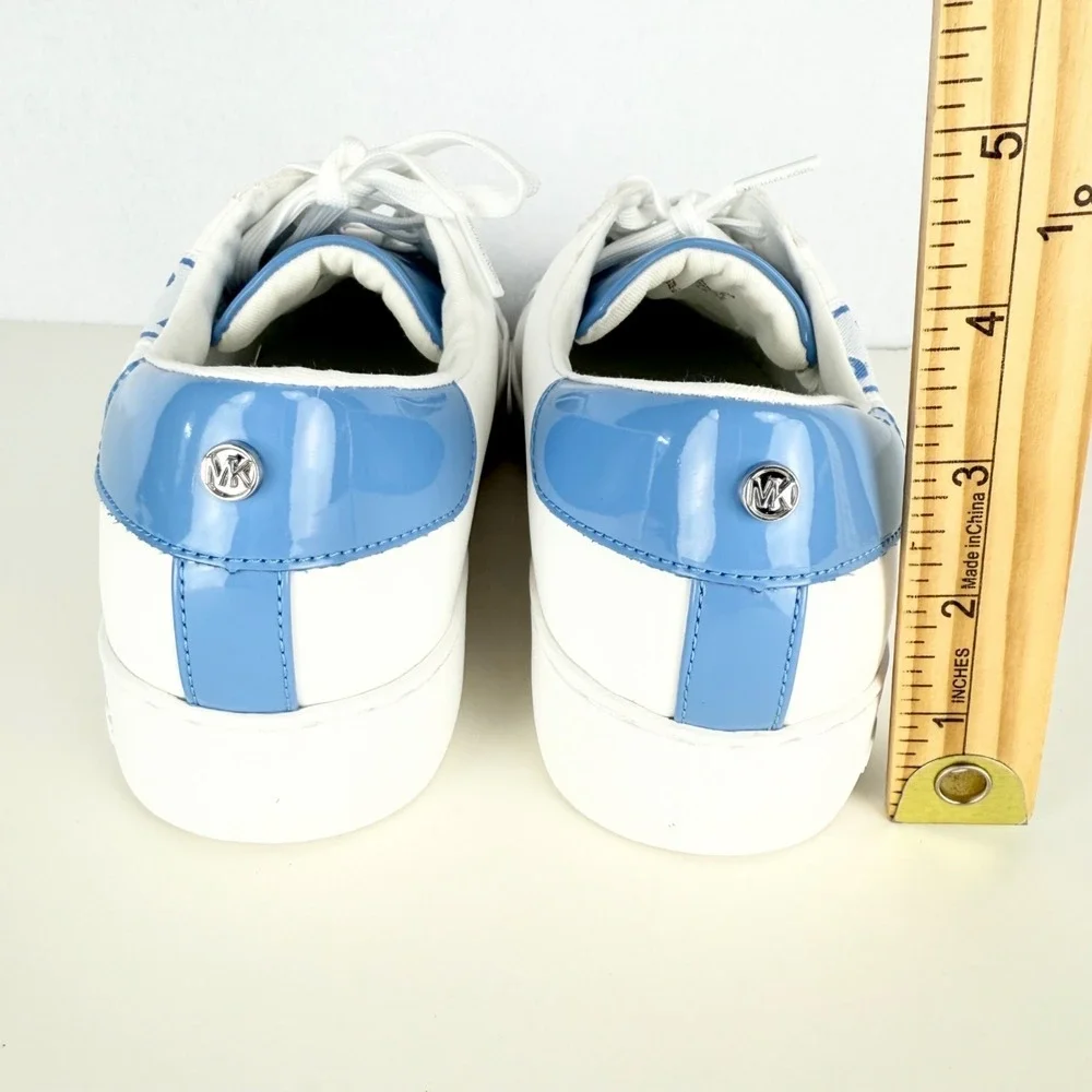 Michael Kors Women's KORS Print Side Faux Leather White Blue Sneakers Sz 7M NWOT